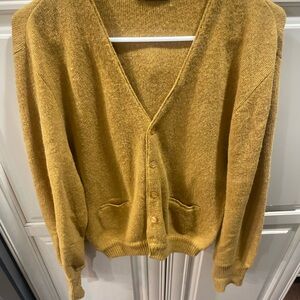 Mens VINTAGE Mustard Gold Grandpa Alpaca Cobian Medium Grandpa Cardigan